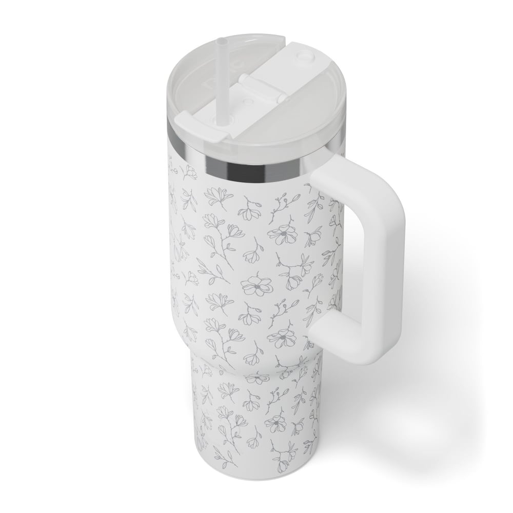 Road Trip Tumbler White Magnolias | Rtic Drinkware|Clearance