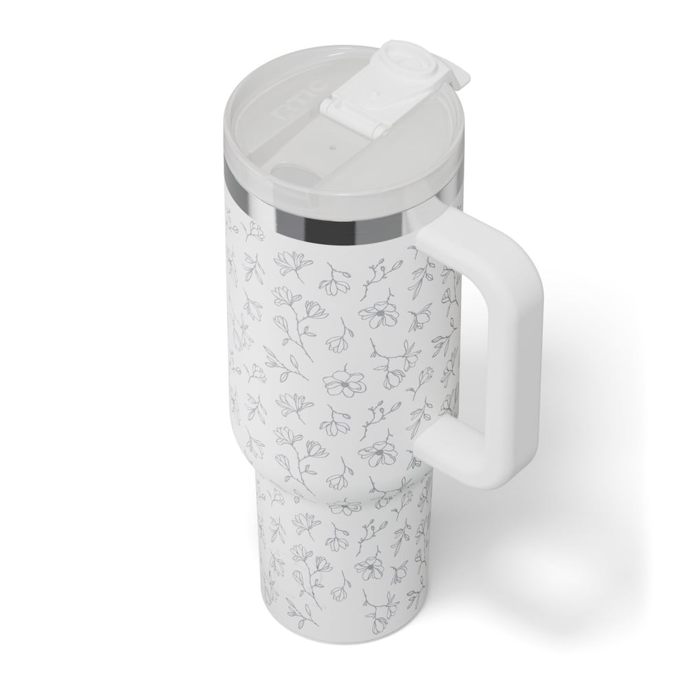 Road Trip Tumbler White Magnolias | Rtic Drinkware|Clearance