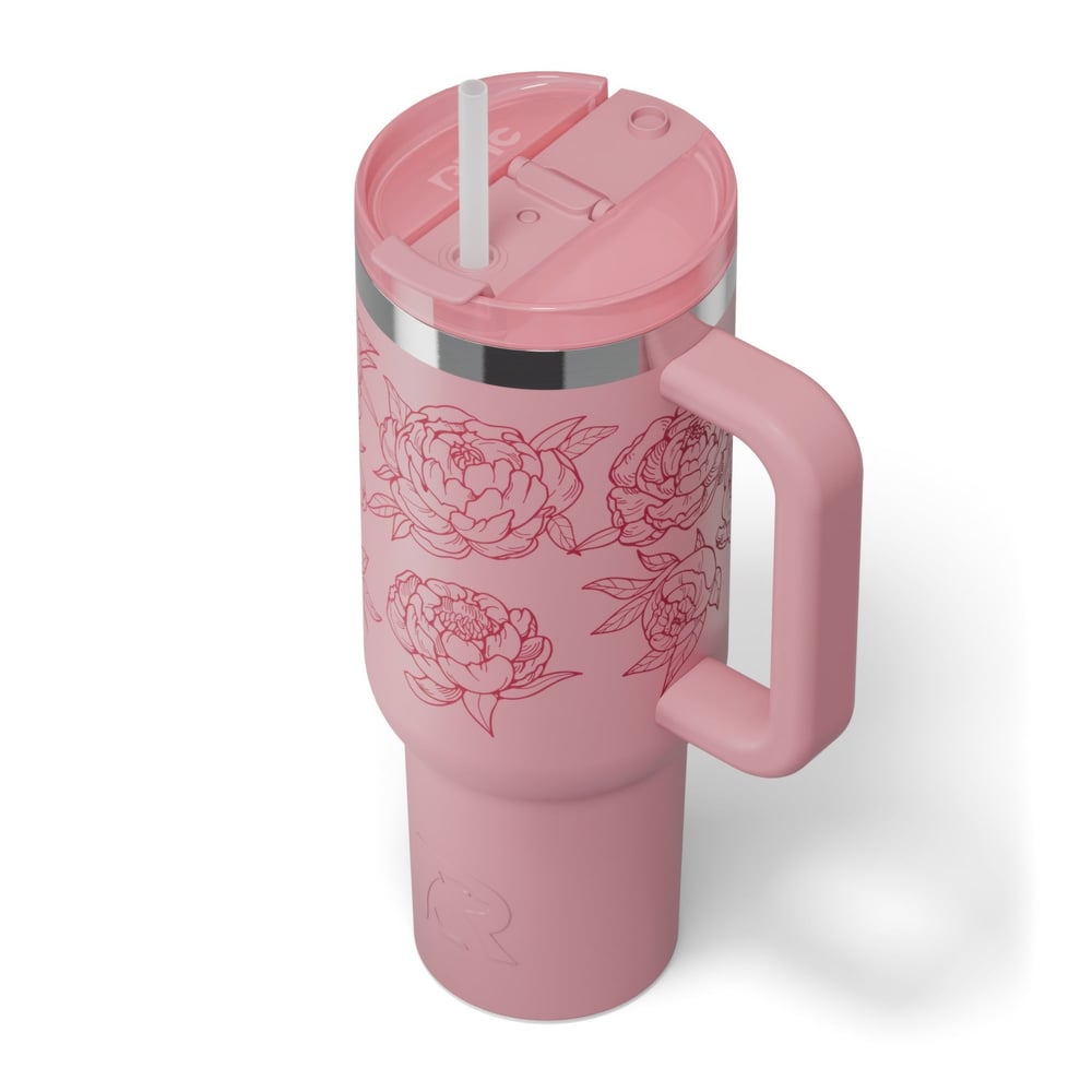 Road Trip Tumbler Pink Peonies | Rtic Drinkware|Clearance
