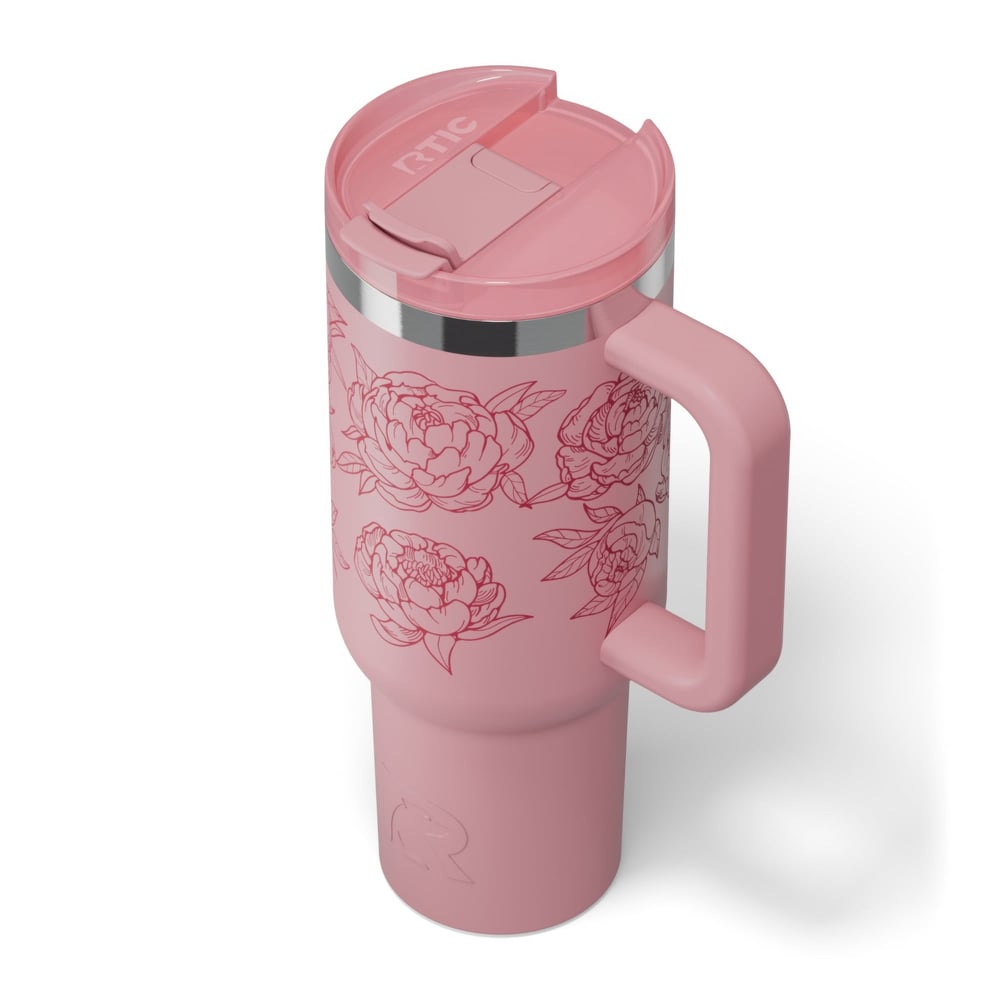 Road Trip Tumbler Pink Peonies | Rtic Drinkware|Clearance